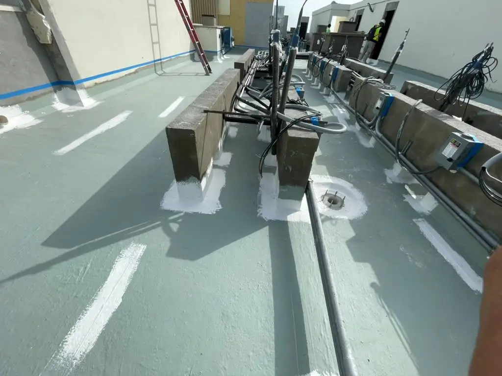 Coated area around rooftop equipment supports, St. Regis, Turks and Caicos